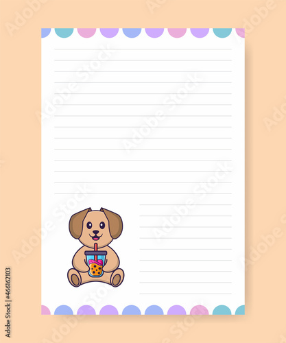 Planner page and to do list with cute dog. Cartoon vector illustration.