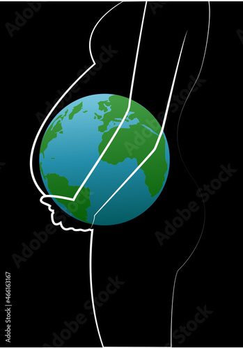 Madre Tierra. El planeta Tierra dentro de la silueta de una embarazada. Cuida el planeta. Vida