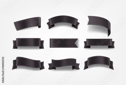 Black silk ribbons vector set isolated on white