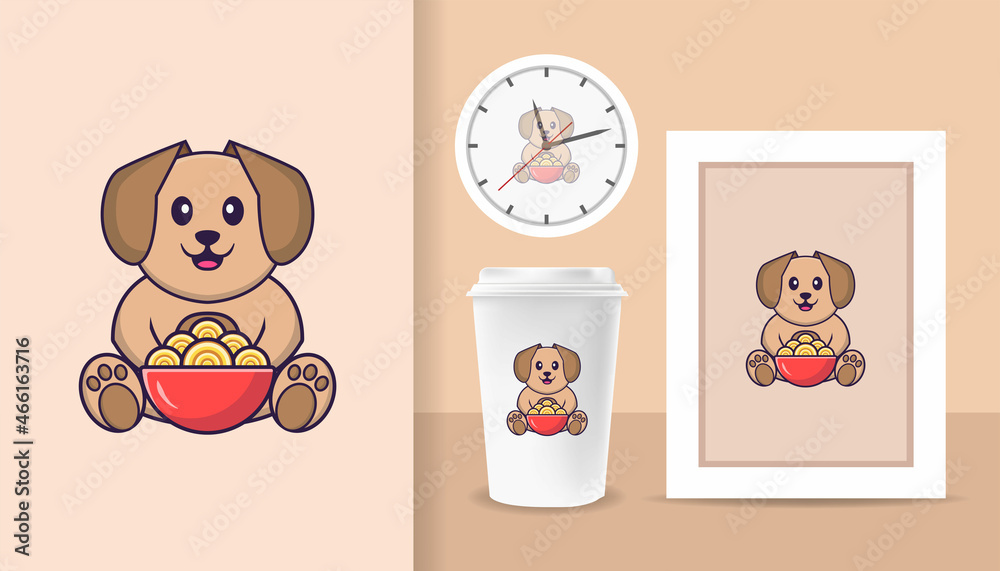 Cute dog cartoon character. Prints on T-shirts, sweatshirts, cases for mobile phones, souvenirs. Isolated vector illustration. Cute dog cartoon character. Prints on T-shirts, sweatshirts, cases for mobile phones, souvenirs. Isolated vector illustration.