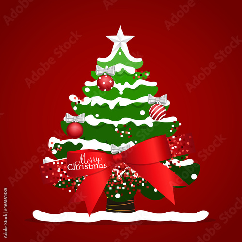 Decorated Christmas tree. Merry Christmas and Happy New Year background. Vector illustration.