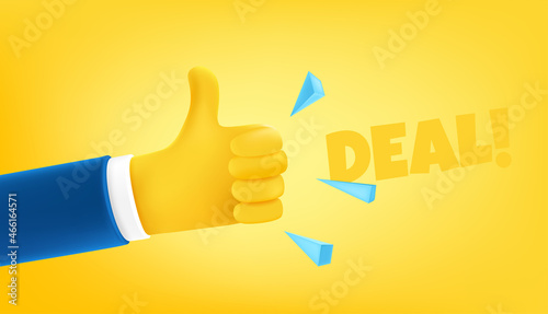 Deal concept. Thumbs up. Cute cartoon 3d style vector illustration