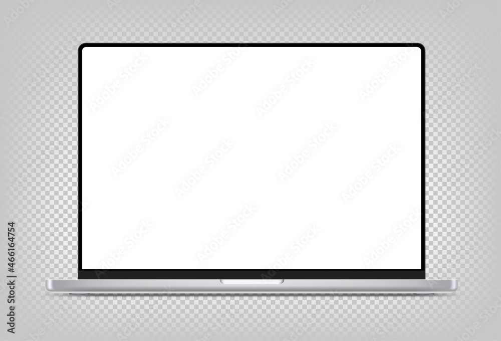 Modern thin frame laptop computer vector 3d mockup with shadow isolated on transparent background Modern thin frame laptop computer vector 3d mockup with shadow isolated on transparent background
