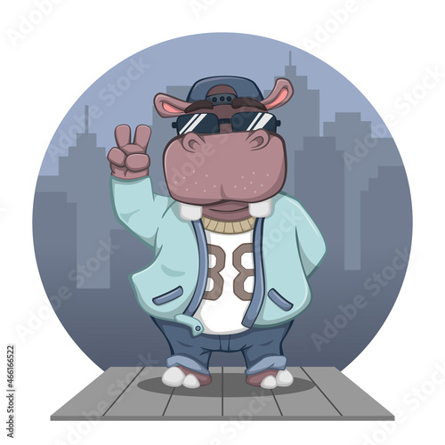 cute cartoon hippo hip hop style outfit