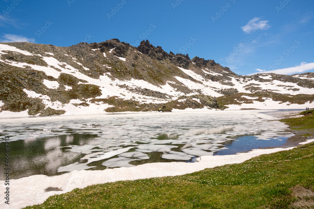 landscape mountain between Ceresole Reale and the Nivolet hill around serrù lake, Agnel lake, Nivolet lake in Piedmont in Italy