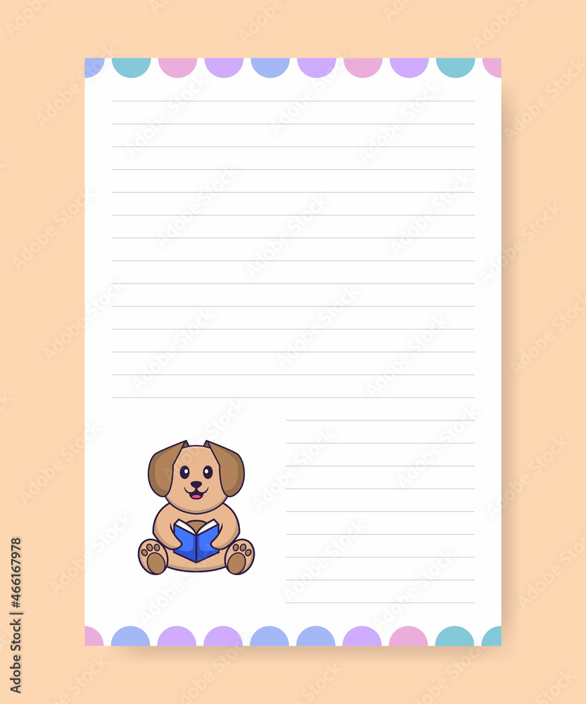 Planner page and to do list with cute dog. Cartoon vector illustration.