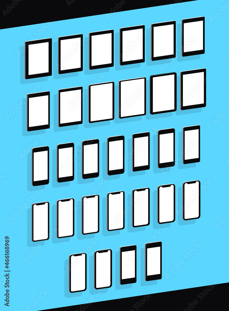 All Apple devices with transparent backgrounds in 3D isometric view. Vector devices and smartphones in front view - Set with 30 iPhone, iPad, iPod templates with specs and safe area over blank screen All Apple devices with transparent backgrounds in 3D isometric view. Vector devices and smartphones in front view - Set with 30 iPhone, iPad, iPod templates with specs and safe area over blank screen