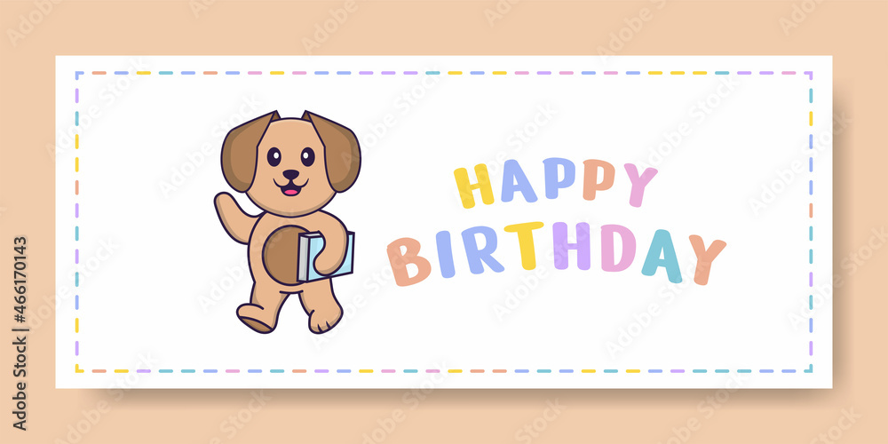 Happy Birthday banner with Cute dog cartoon character. Vector Illustration Happy Birthday banner with Cute dog cartoon character. Vector Illustration