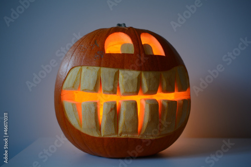 Spooky Halloween pumpkin, Jack O' Lantern with a toothy grin