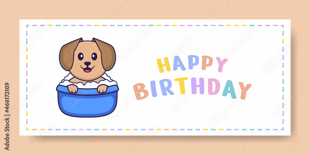 Happy Birthday banner with Cute dog cartoon character. Vector Illustration Happy Birthday banner with Cute dog cartoon character. Vector Illustration