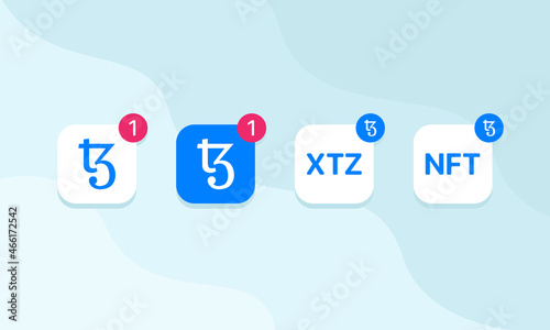 Vector collection of Tezos NFT XTZ icons. Set of mobile app designs with notification badges, crypto currency assets.