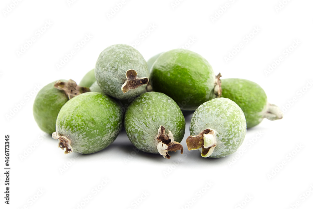Feijoa acca fruits or pineapple guava isolated on white Feijoa acca fruits or pineapple guava isolated on white