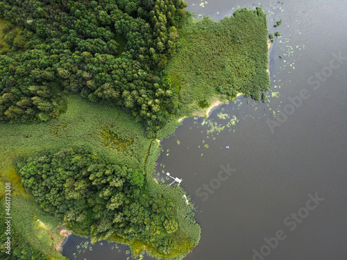 Fototapeta Naklejka Na Ścianę i Meble -  Aerial view of summer landscape with river and forest