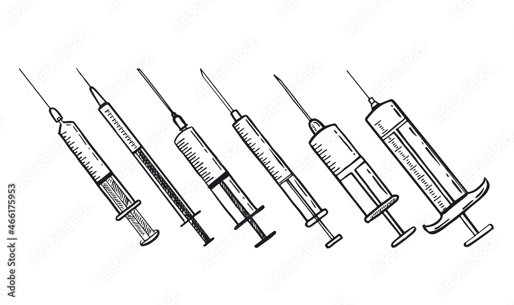 Syringe set hand drawn vector illustration. Syringe set hand drawn vector illustration.