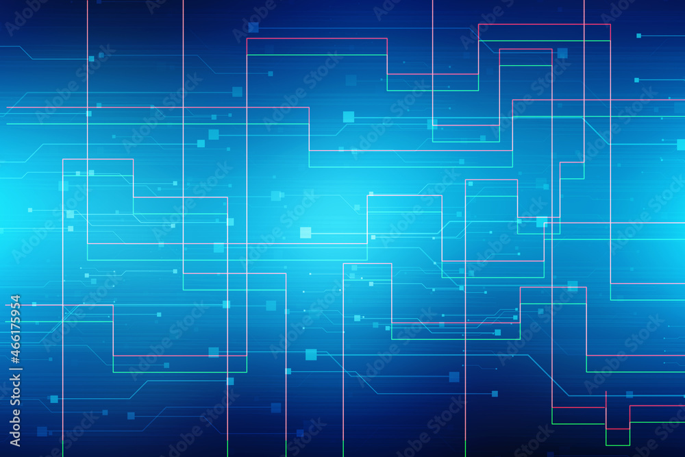 Fototapeta premium 2d illustration Abstract futuristic electronic circuit technology background 