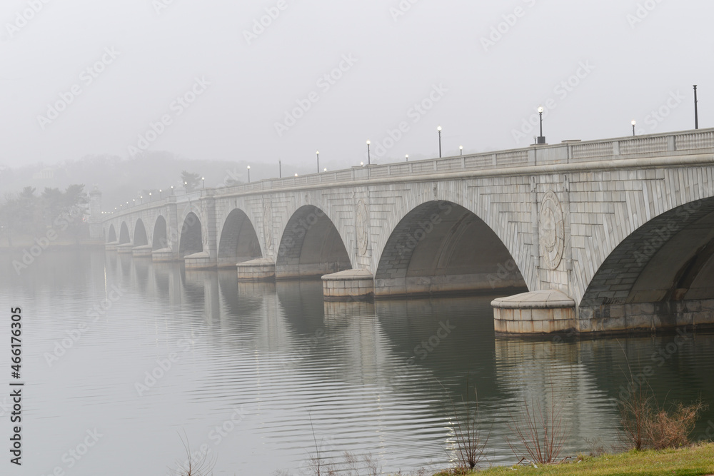 Memorial Bridge over Potomac River in a foggy morning - Washington DC United States