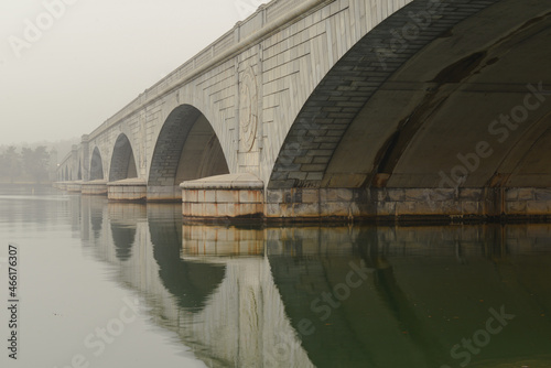 Memorial Bridge over Potomac River in a foggy morning - Washington DC United States