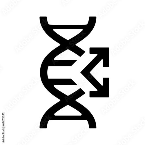 Black DNA mutation, change gene flat GMO icon, sign. Symbol genetically modification. Food label or tag isolated on white background. Vector illustration.