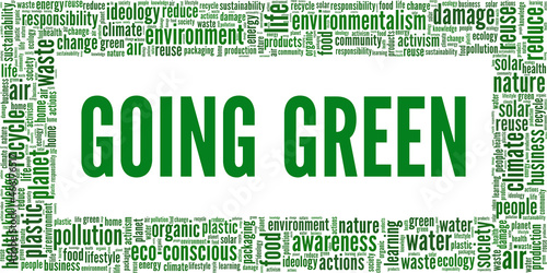 Going Green vector illustration word cloud isolated on white background.