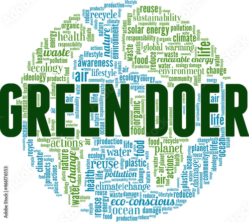 Green Doer vector illustration word cloud isolated on white background.