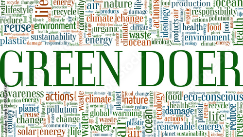 Green Doer vector illustration word cloud isolated on white background.