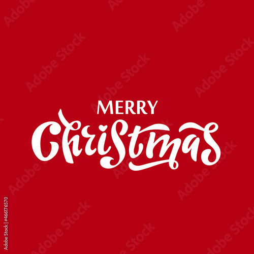 Merry Christmas, White letters on the red background. Celebrating card concept. Vector brush lettering, Hand-drawn modern style calligraphy for holiday banners, invitations