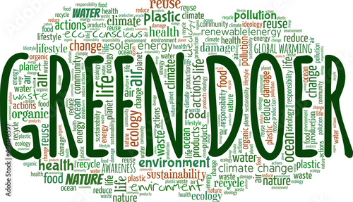 Green Doer vector illustration word cloud isolated on white background.