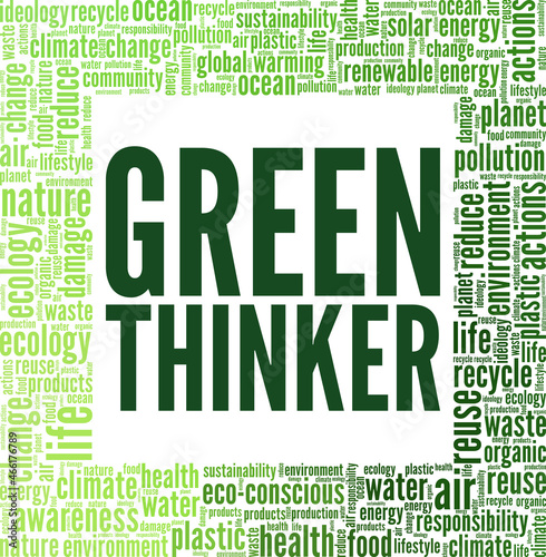 Green Thinker vector illustration word cloud isolated on white background.