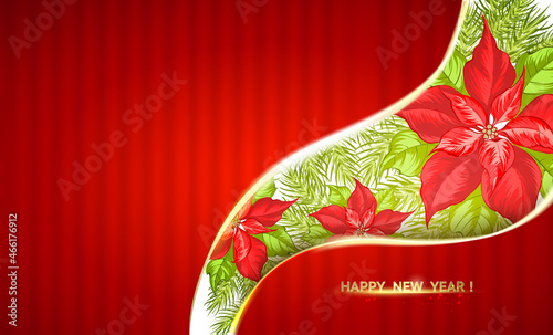 Happy new year background. Greeting card with holly branches.