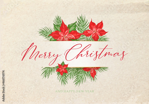 Happy new year background. Greeting card with holly branches.