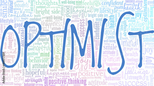 Optimist vector illustration word cloud isolated on white background.