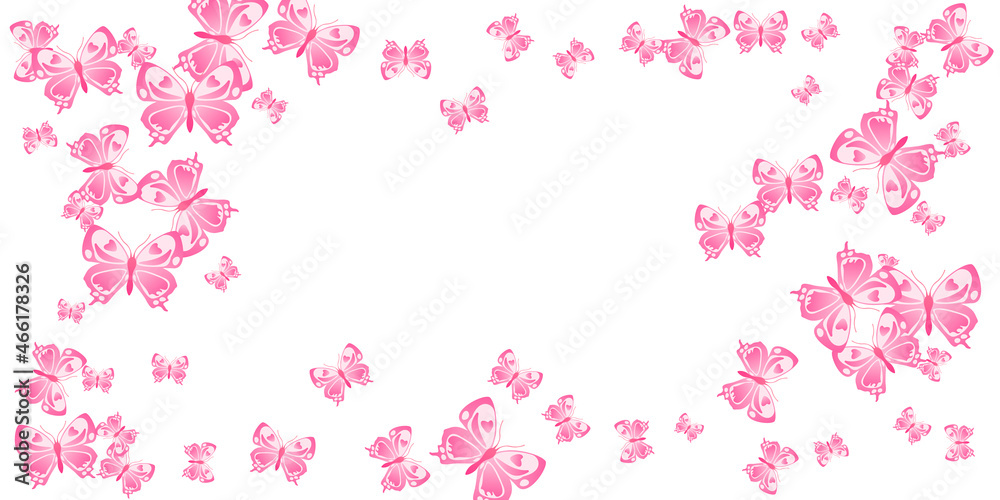 Exotic pink butterflies isolated vector illustration. Spring funny moths. Fancy butterflies isolated fantasy background. Tender wings insects patten. Nature beings.