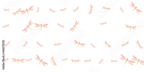Fairy rosy pink dragonfly cartoon vector illustration. Spring ornate insects. Decorative dragonfly cartoon kids wallpaper. Sensitive wings damselflies patten. Fragile creatures