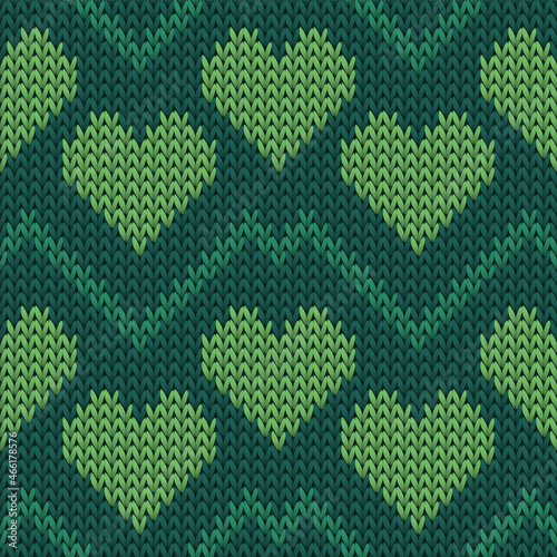 Fair isle heart knit nordic vector seamless pattern. Knitting imitation valentine