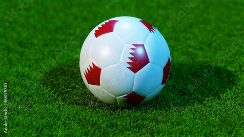 Soccer ball on a green lawn. 3D illustration.