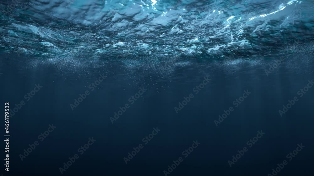 View of the waves of the stormy sea from under the water. Seamlessly looped video.