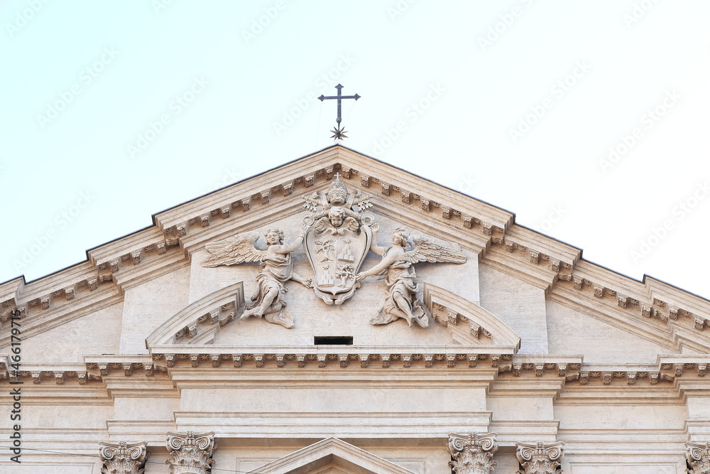 Sant'Andrea della Valle Church Facade Sculpted Detail in Rome, Italy