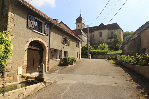 A small street in a french village. Photo was taken in summer with a blue sky.
