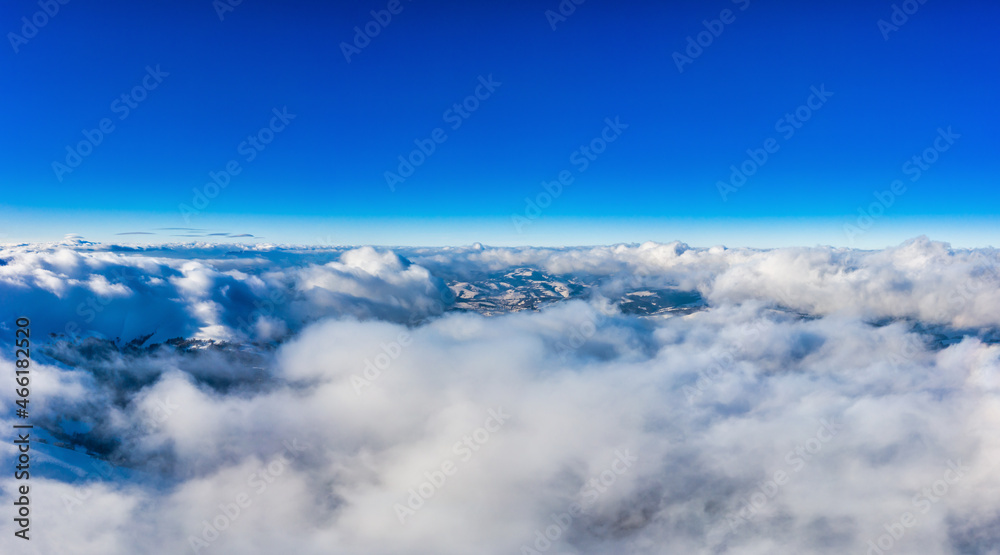 Aerial view of the mystical landscape of a winter