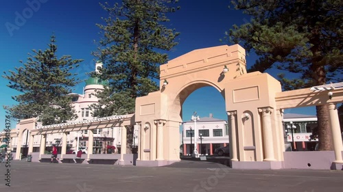 Aerial: The Colonnade and Plaza and sound shell, Marine Parade, Napier, New Zealand photo