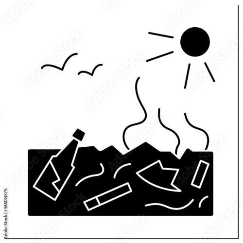 Soil pollution glyph icon. Buried toxic plastic contaminating groun. Land degradation, responsible resources usage and garbage dumps problem. Filled flat sign. Isolated silhouette vector illustration