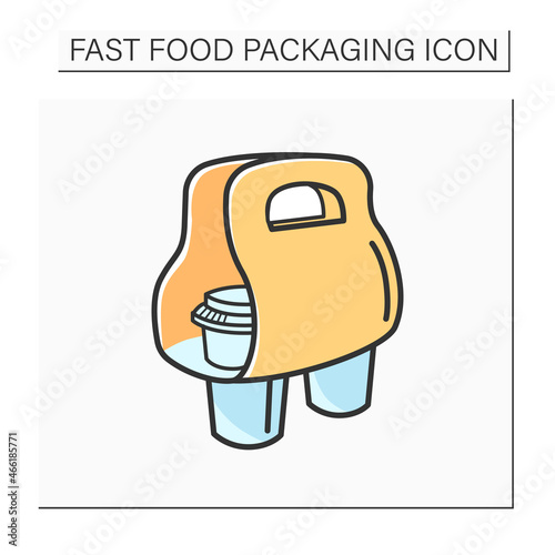 Coffee cups holder color icon.Two cups coffee or tea in disposable package. Take away. Fast Food Packaging. Isolated vector illustration