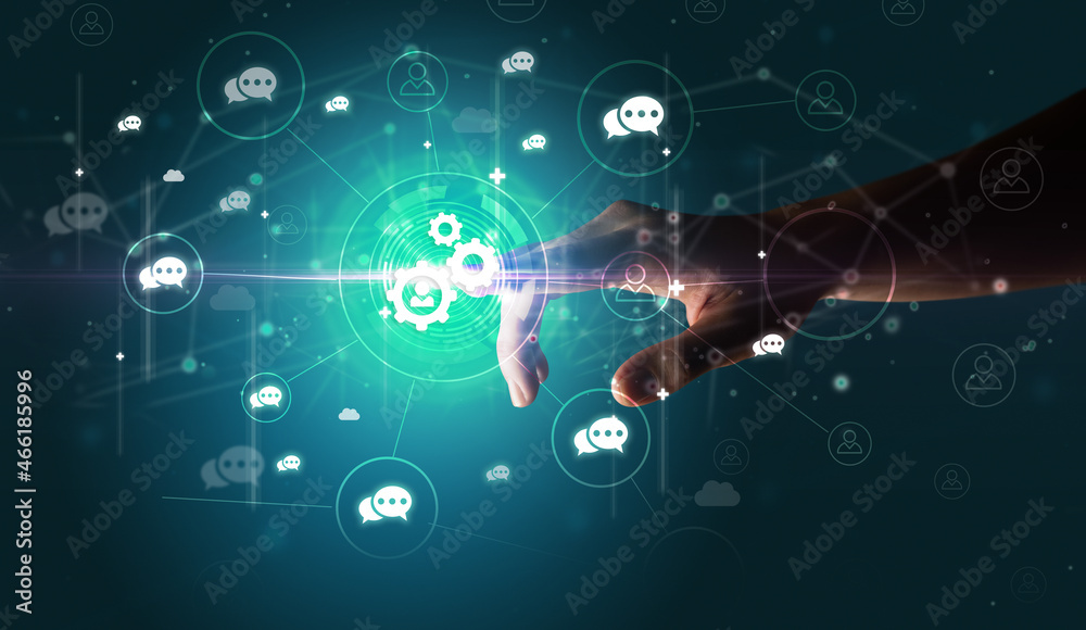 Businessman hand pressing stock graphic information on multitouch screen Businessman hand pressing stock graphic information on multitouch screen