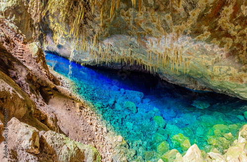 Abismo anhumas, cave with underground lake, Bonito national park, Mato Grosso Do Sul, Brazil photo