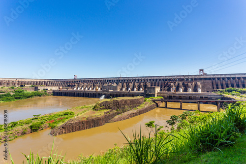 Massive Itaipu hydroelectric dam on the Parana River located on the border between Brazil and Paraguay photo