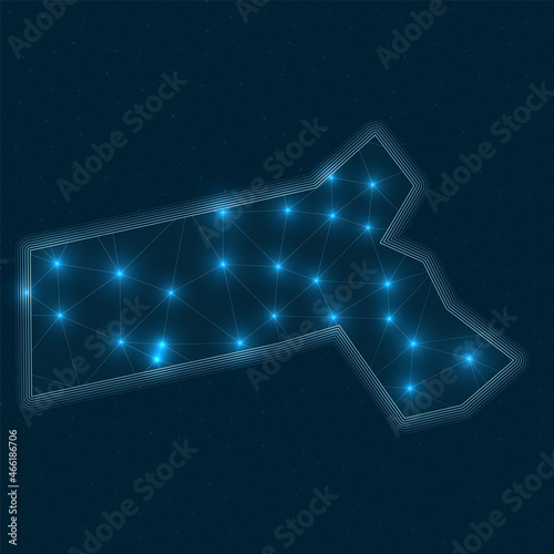 Massachusetts network map. Abstract geometric map of the us state. Digital connections and telecommunication design. Glowing internet network. Trendy vector illustration.