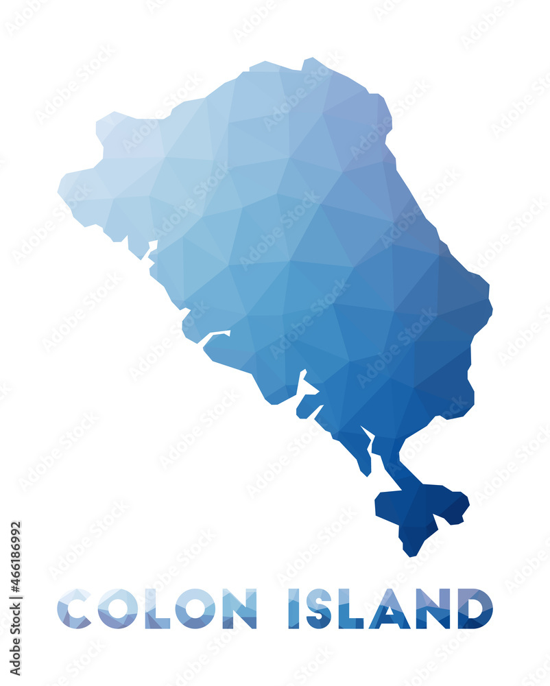 Low poly map of Colon Island. Geometric illustration of the island. Colon Island polygonal map. Technology, internet, network concept. Vector illustration.