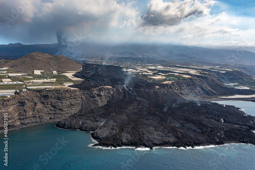 Eruption of the Cumbre vieja volcano  La Palma island. Aerial view