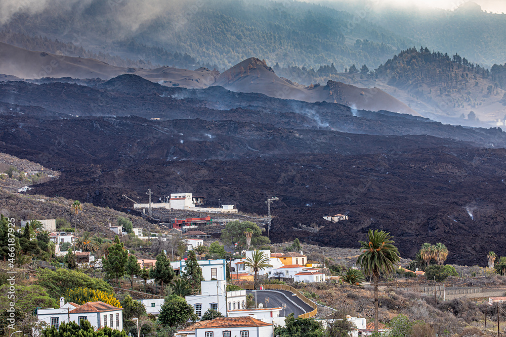 Eruption of the Cumbre vieja volcano, La Palma island. Aerial view Eruption of the Cumbre vieja volcano, La Palma island. Aerial view
