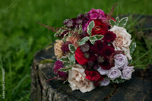 wedding rings on flowers